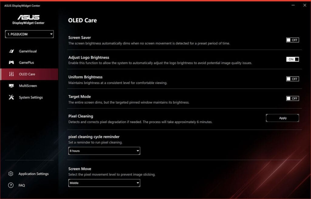 ASUS PG32UCMD OLED Care Features
