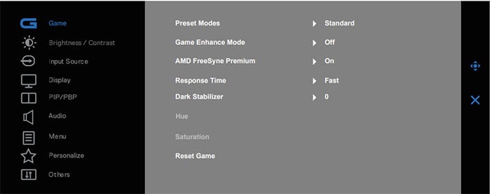 Dell S3422DWG OSD Menu