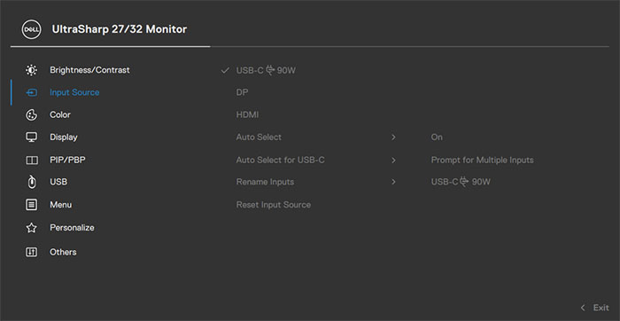 Dell UltraSharp U2723QE OSD Menu