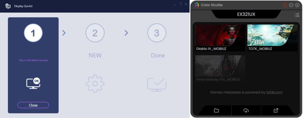 Display Quickit and Color Shuttle
