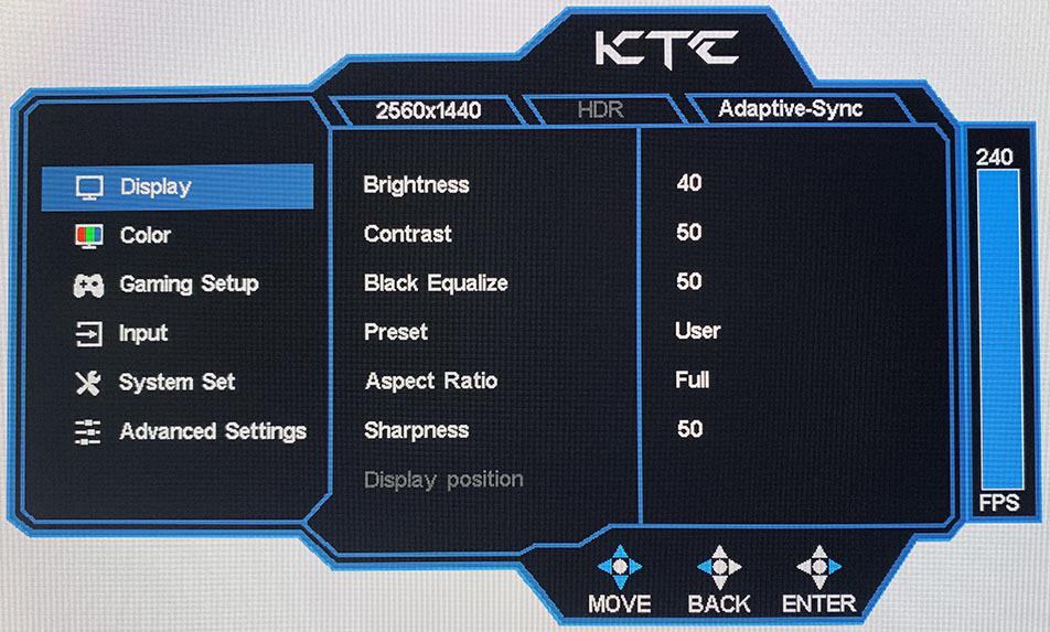 KTC G27P6S OSD Menu 1