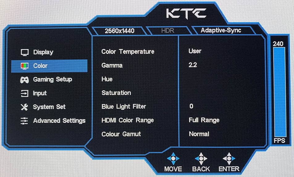 KTC G27P6S OSD Menu 2