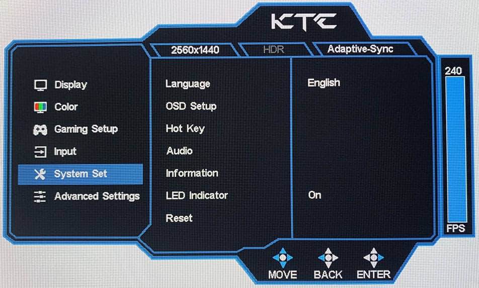 KTC G27P6S OSD Menu 5
