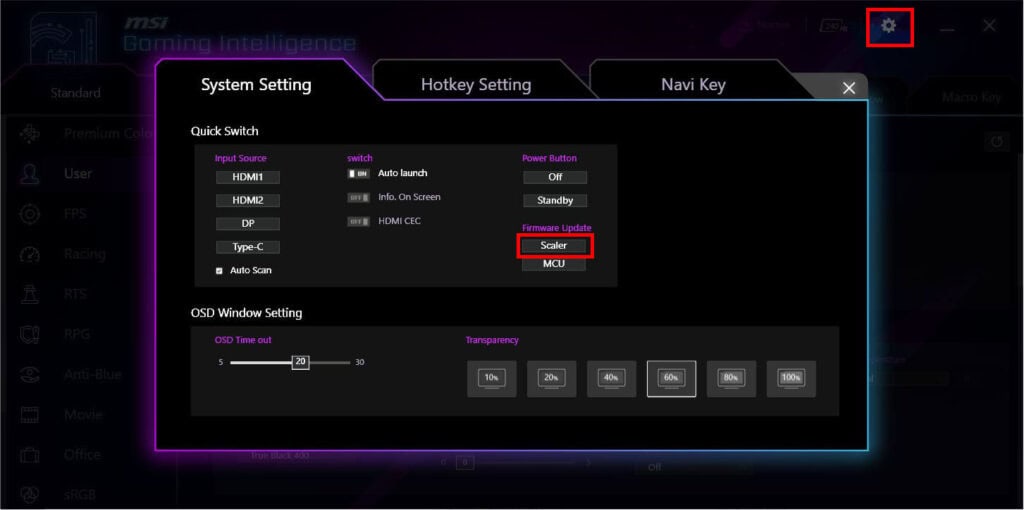 MSI MPG 341CQPX Firmware Update