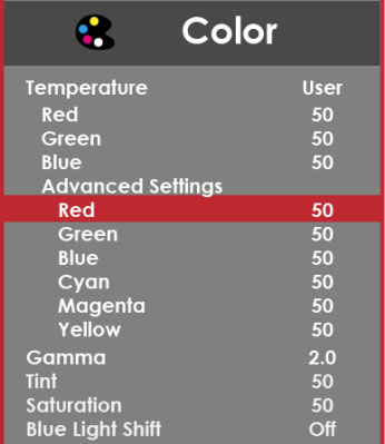 Sceptre C275W 1920RN OSD Menu