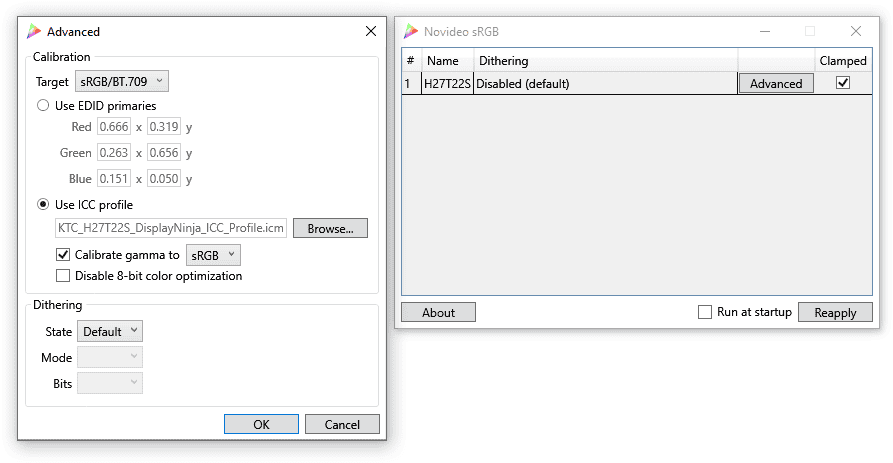 Novideo sRGB Emulation Mode